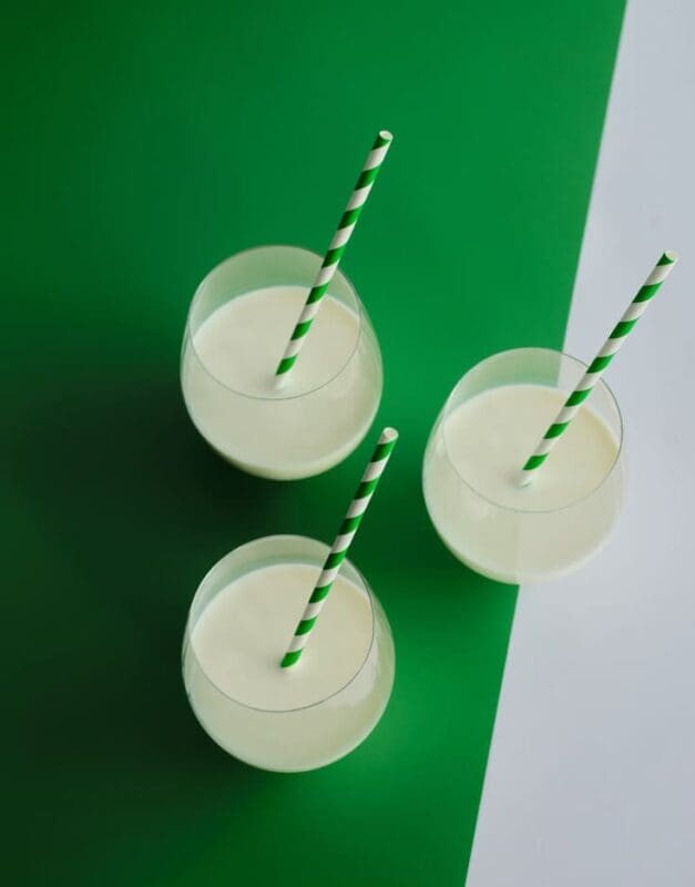 Three glasses of semi skimmed milk