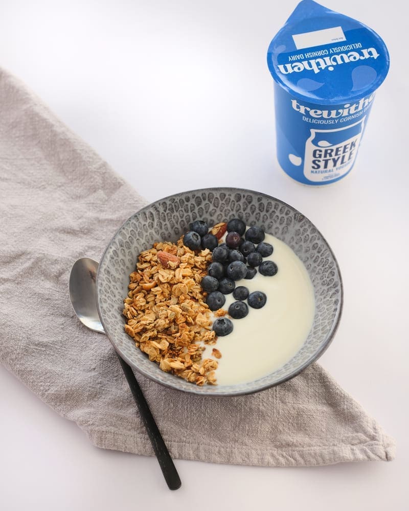 Muesli, blueberries and cornish yoghurt